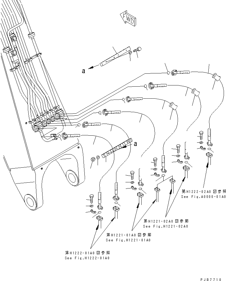 Схема запчастей Komatsu PC1100-6 - СТРЕЛА (РУКОЯТЬ И ЛИНИЯ КОВШАS ШЛАНГИ) (ДЛЯ ЭКСКАВАТ.) РАБОЧЕЕ ОБОРУДОВАНИЕ