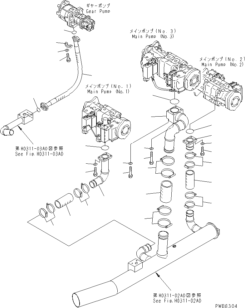 Схема запчастей Komatsu PC1100-6 - ВСАСЫВ. ЛИНИИ ГИДРАВЛИКА