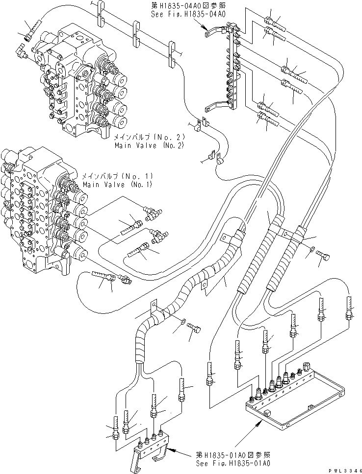 Схема запчастей Komatsu PC1100-6 - PPC ЛИНИИ СОЕД-Е (ШЛАНГИ) (ОСНОВН. КЛАПАН) (ДЛЯ УДЛИНН. РУКОЯТИ) ГИДРАВЛИКА