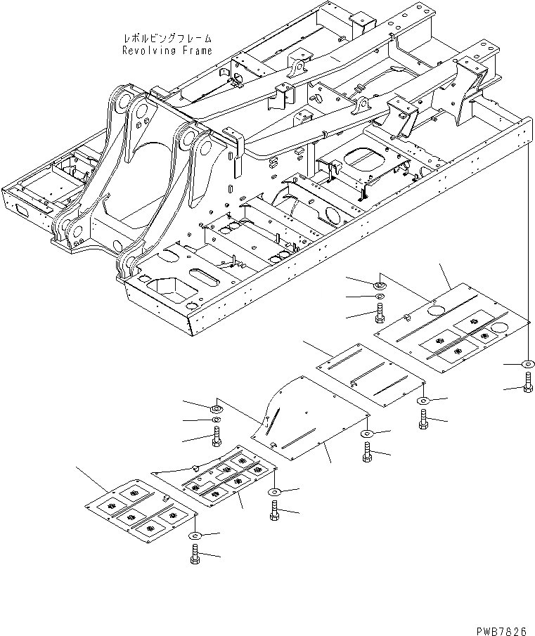 Схема запчастей Komatsu PC1100-6 - НИЖН. КРЫШКА (ОСНОВНАЯ РАМА) (ДЕКА¤ ЛЕВ.) ЧАСТИ КОРПУСА