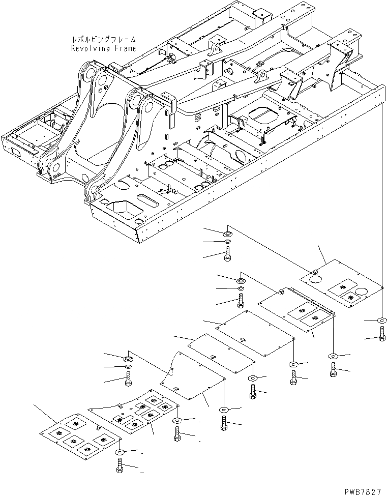 Схема запчастей Komatsu PC1100-6 - НИЖН. КРЫШКА (УСИЛ.) (ОСНОВНАЯ РАМА) (ДЕКА¤ ЛЕВ.)(№-) ЧАСТИ КОРПУСА