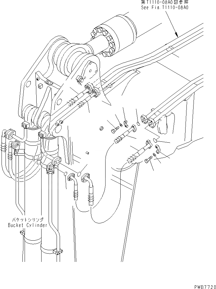 Схема запчастей Komatsu PC1100-6 - РУКОЯТЬ (.M¤ .M) (ПАТРУБКИ ЦИЛИНДРА КОВША) (ДЛЯ ЭКСКАВАТ.) РАБОЧЕЕ ОБОРУДОВАНИЕ