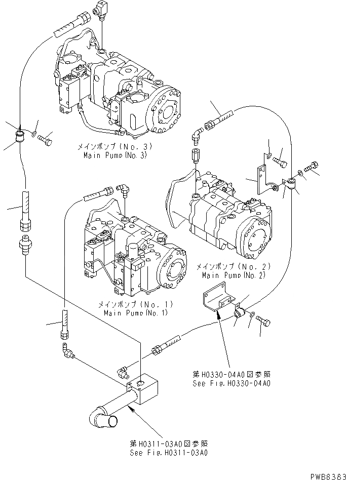 Схема запчастей Komatsu PC1100LC-6 - ВОЗВРАТН. ЛИНИИ (НАСОС ТРУБЫ) ГИДРАВЛИКА