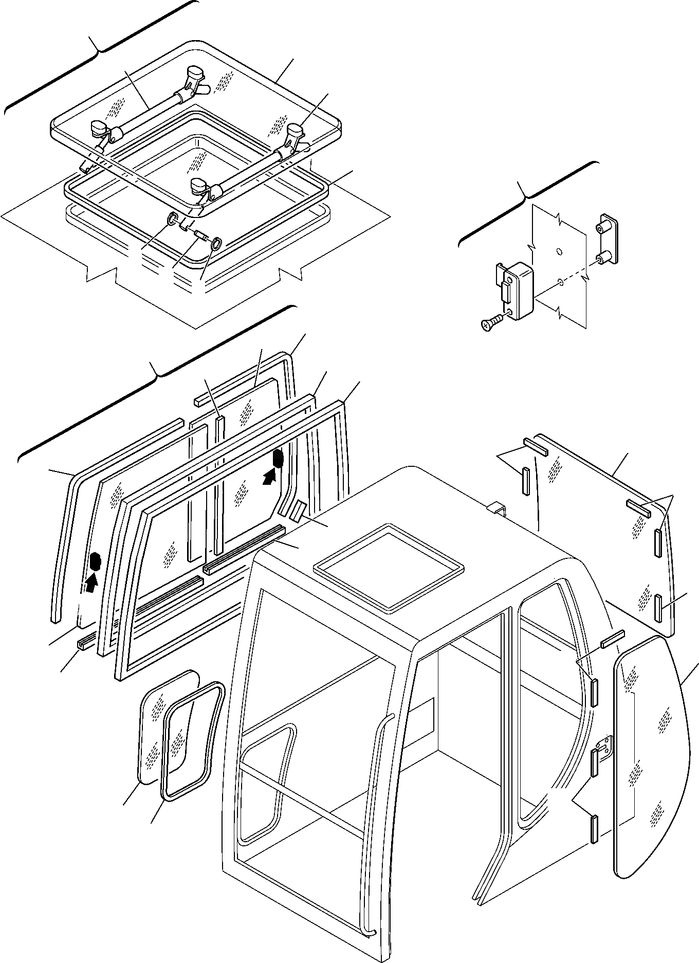 Схема запчастей Komatsu PC110R-1 - КАБИНА (/) ЧАСТИ КОРПУСА И КАБИНА