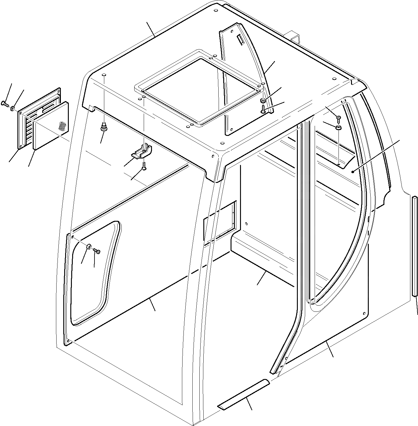 Схема запчастей Komatsu PC110R-1 - КАБИНА (/) ЧАСТИ КОРПУСА И КАБИНА