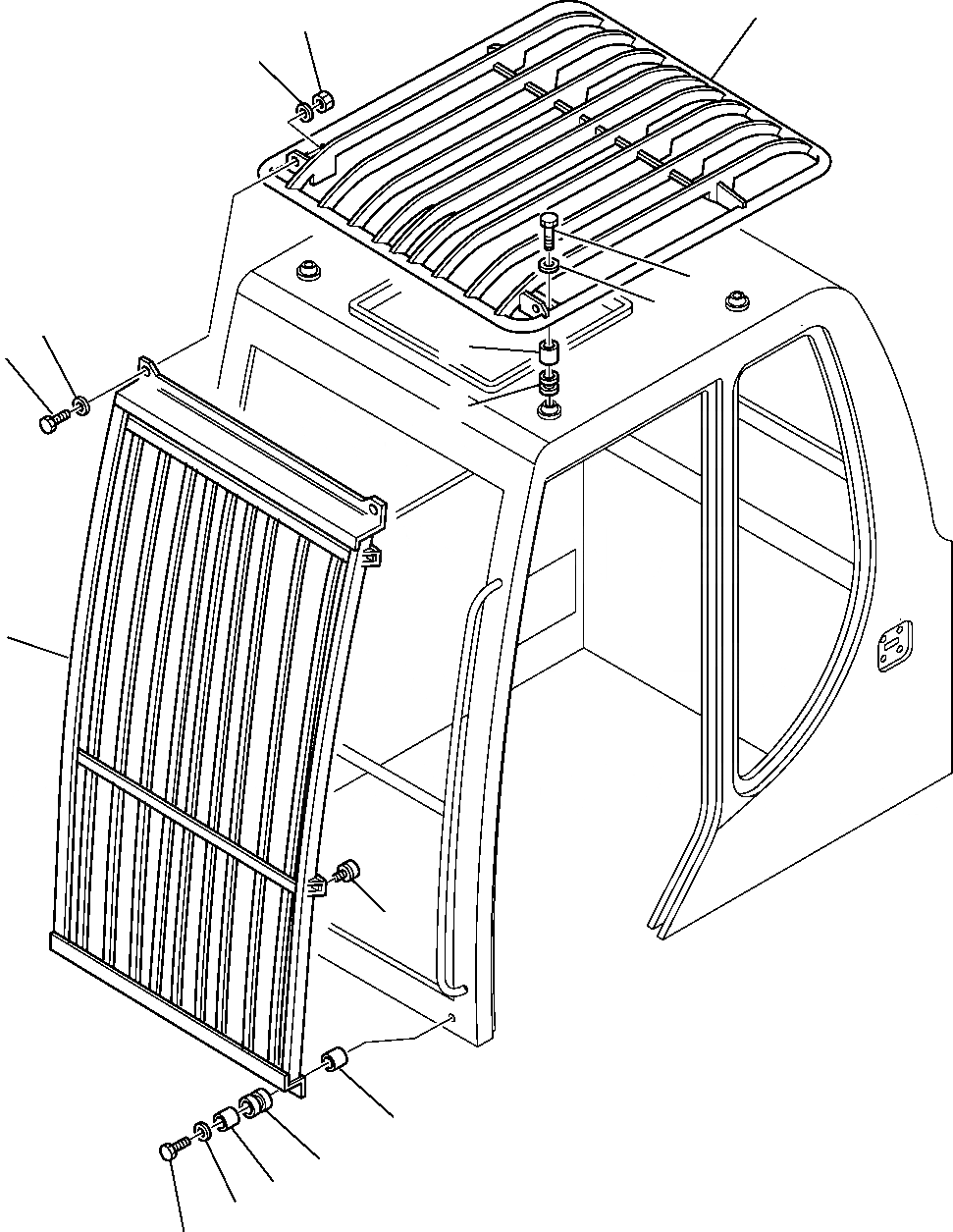 Схема запчастей Komatsu PC110R-1 - TOP И ФРОНТАЛЬНАЯ ЗАЩИТА (КАБИНА) ЧАСТИ КОРПУСА И КАБИНА