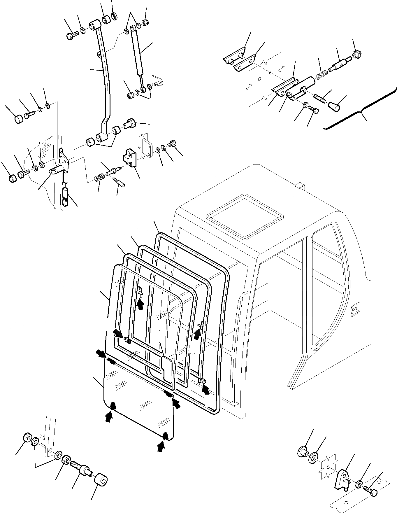 Схема запчастей Komatsu PC110R-1 - КАБИНА (/) ЧАСТИ КОРПУСА И КАБИНА