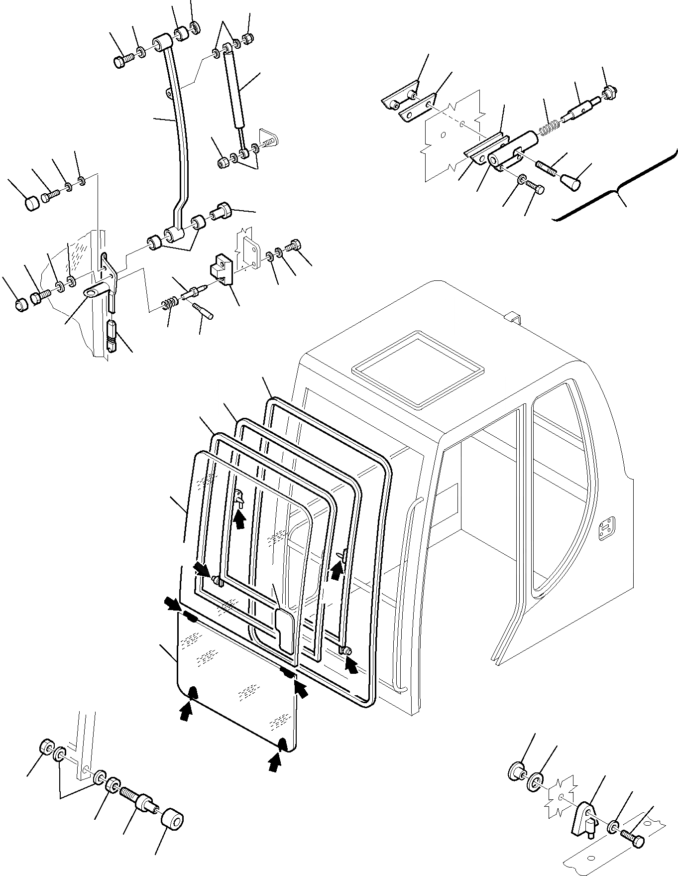 Схема запчастей Komatsu PC110R-1 - КАБИНА (/) ЧАСТИ КОРПУСА И КАБИНА