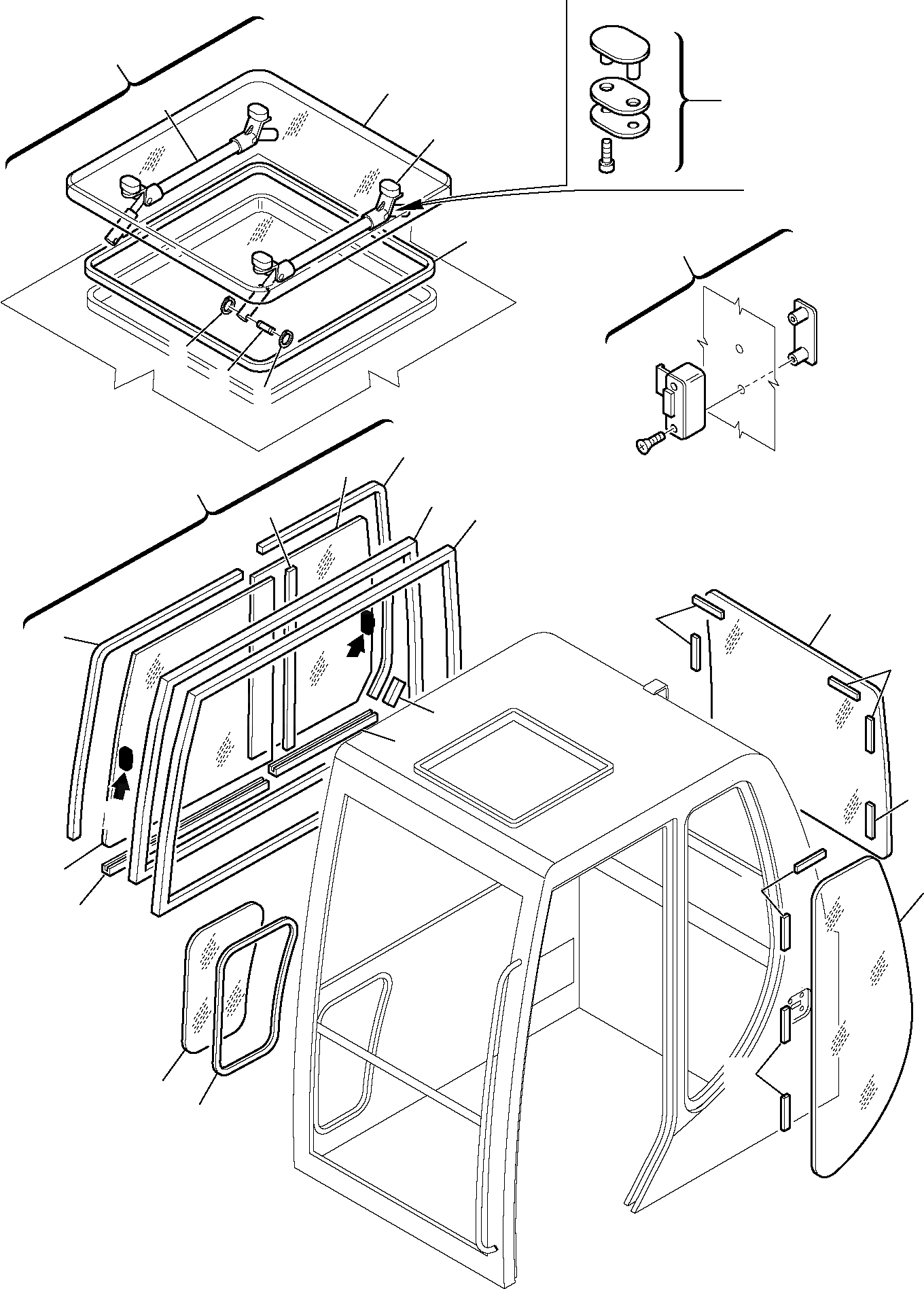 Схема запчастей Komatsu PC110R-1 - КАБИНА (/) ЧАСТИ КОРПУСА И КАБИНА