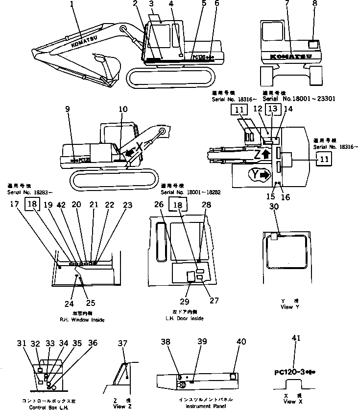 Схема запчастей Komatsu PC120-3 - МАРКИРОВКА (ДЛЯ WRIST УПРАВЛ-Е) СПЕЦ. APPLICATION ЧАСТИ¤ МАРКИРОВКА¤ ИНСТРУМЕНТ И РЕМКОМПЛЕКТЫ