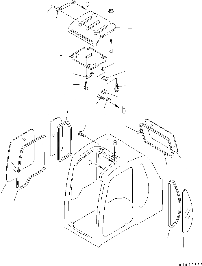 Схема запчастей Komatsu PC120-6 - КАБИНА (ОКНА И ВЕНТИЛЯТОР В КРЫШЕ)(№-) КАБИНА ОПЕРАТОРА И СИСТЕМА УПРАВЛЕНИЯ