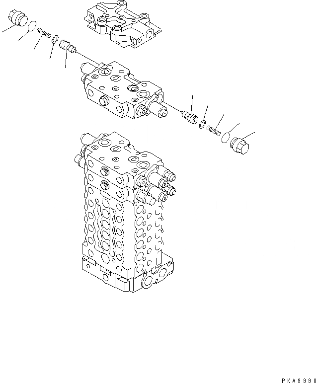 Схема запчастей Komatsu PC120-6 - ОСНОВН. КЛАПАН (-АКТУАТОР) (/) (С 2-СЕКЦИОНН. СТРЕЛА ИЛИ ПОВОРОТН. РУКОЯТЬ)(№-999) ОСНОВН. КОМПОНЕНТЫ И РЕМКОМПЛЕКТЫ