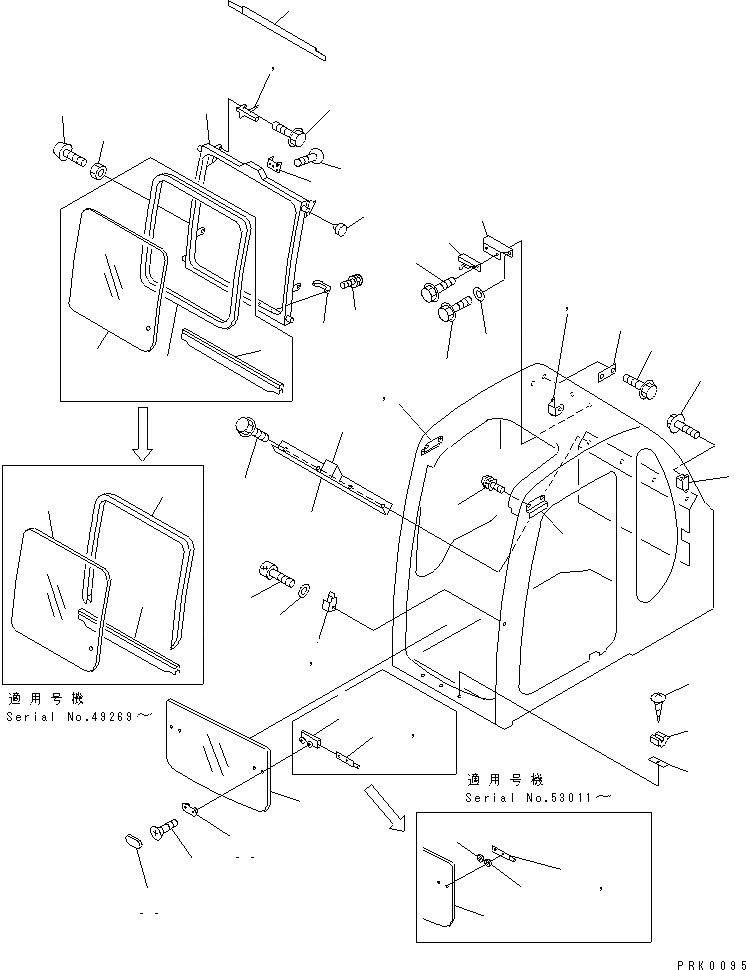 Схема запчастей Komatsu PC120-6Z - КАБИНА (ПЕРЕДН. ОКНА) (С ПРОЗРАЧН. КРЫША)(№77-9) КАБИНА ОПЕРАТОРА И СИСТЕМА УПРАВЛЕНИЯ