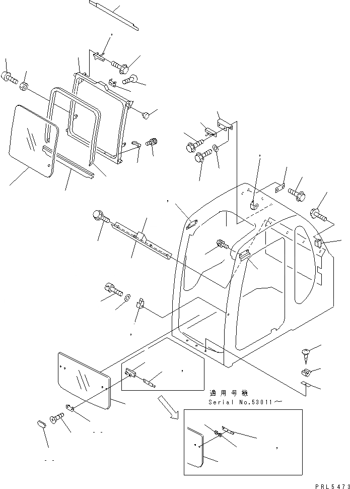 Схема запчастей Komatsu PC120-6Z - КАБИНА (ПЕРЕДН. ОКНА) (С ПРОЗРАЧН. КРЫША)(№-9) ОСНОВН. КОМПОНЕНТЫ И РЕМКОМПЛЕКТЫ