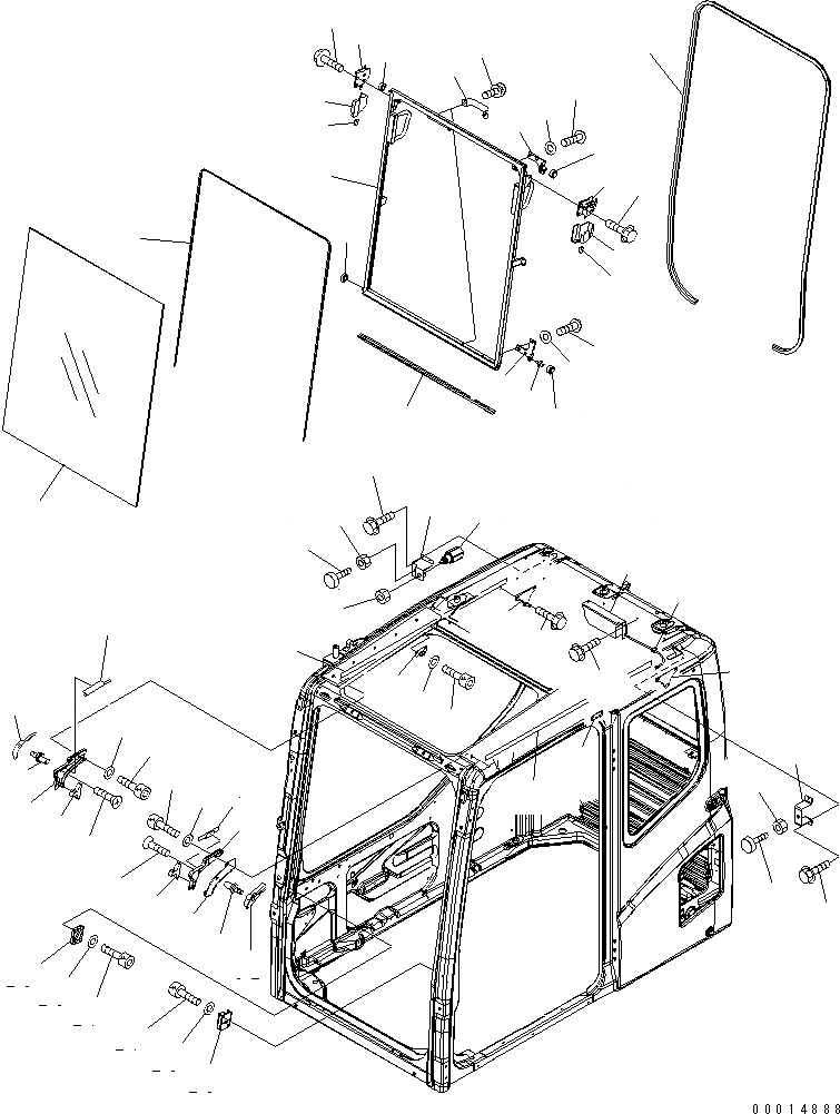 Схема запчастей Komatsu PC1250-7 - КАБИНА (ПЕРЕДН. ОКНА) (СДВИГ. ВВЕРХ ОКНА) КАБИНА ОПЕРАТОРА И СИСТЕМА УПРАВЛЕНИЯ