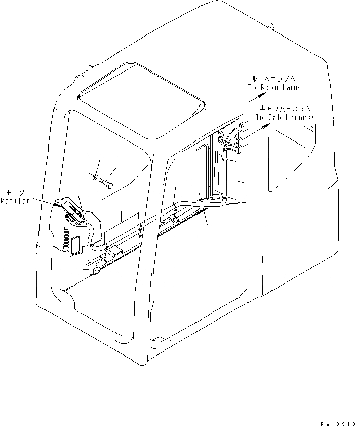 Схема запчастей Komatsu PC1250-7 - КАБИНА (ЭЛЕКТРОПРОВОДКА) (СДВИГ. ВВЕРХ ОКНА) КАБИНА ОПЕРАТОРА И СИСТЕМА УПРАВЛЕНИЯ