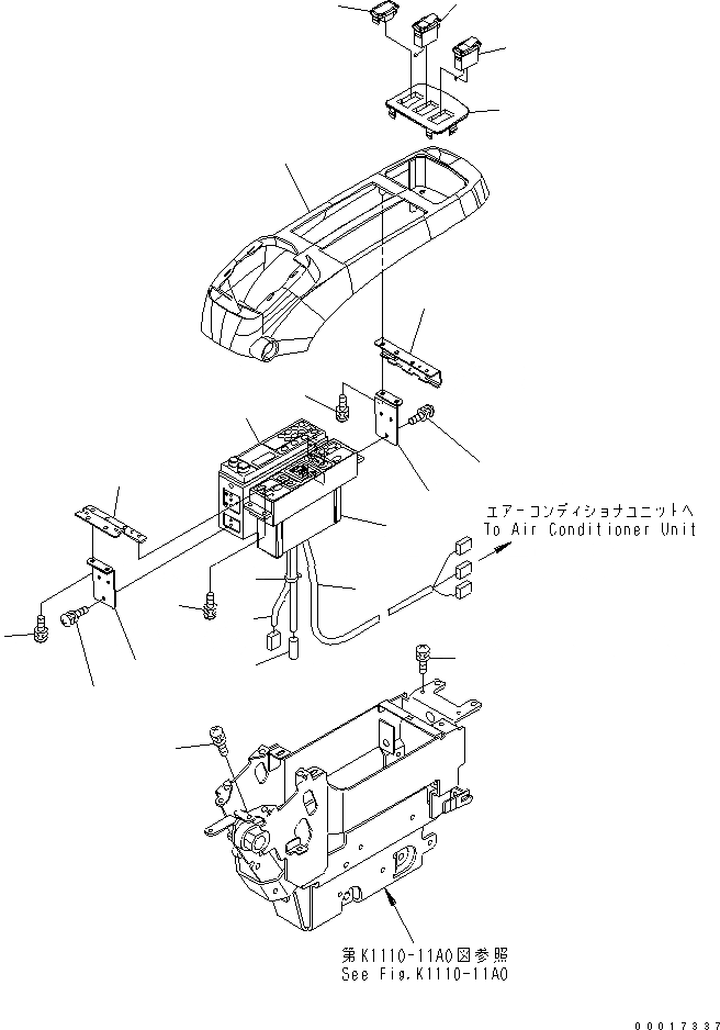 Схема запчастей Komatsu PC1250-7 - ОСНОВН. КОНСТРУКЦИЯ (КОНСОЛЬ) (ВЕРХН.) (ЛЕВ.) (С КОНДИЦИОНЕРОМ И РАДИО) (С ПРОБЛЕСК. МАЯКОМ) КАБИНА ОПЕРАТОРА И СИСТЕМА УПРАВЛЕНИЯ