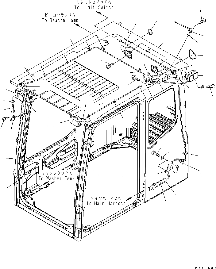 Схема запчастей Komatsu PC1250-7 - КАБИНА (РАДИО ЭЛЕКТРОПРОВОДКА¤ РАБОЧ. ОСВЕЩЕНИЕ И СТУПЕНИ ОСВЕЩЕНИЕ) (КАРЬЕРН. СПЕЦИФ-Я) КАБИНА ОПЕРАТОРА И СИСТЕМА УПРАВЛЕНИЯ