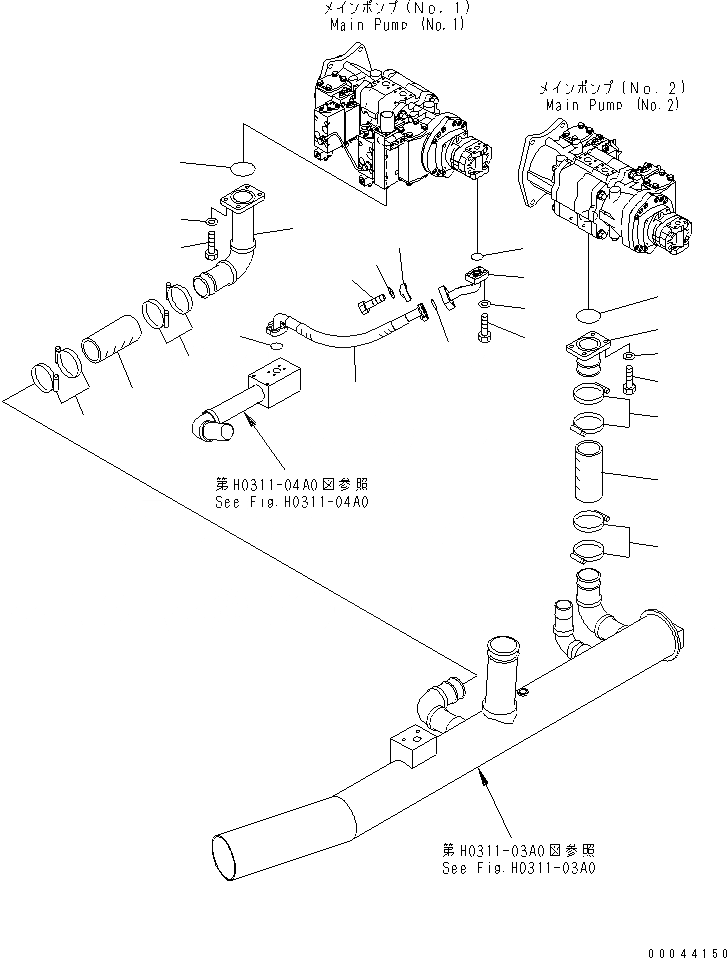 Схема запчастей Komatsu PC1250-8 - ВСАСЫВАЮЩАЯ ЛИНИЯ(NO. НАСОС И NO. ЛИНИЯ НАСОСА)(№-) ГИДРАВЛИКА