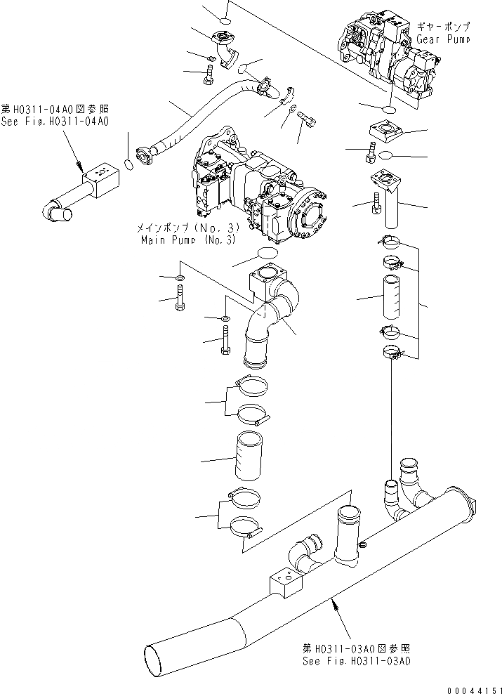 Схема запчастей Komatsu PC1250-8 - ВСАСЫВАЮЩАЯ ЛИНИЯ(NO. НАСОС И ЛИНИЯ НАСОСА)(№-) ГИДРАВЛИКА