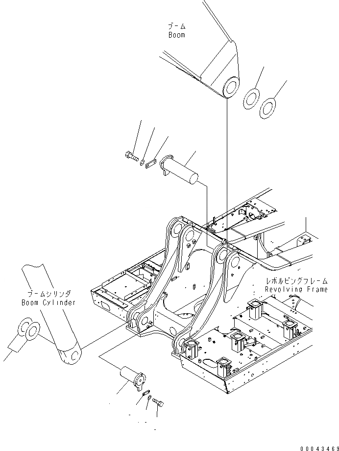 Схема запчастей Komatsu PC1250-8 - СТРЕЛА НИЖН. ПАЛЕЦ(№-) ОСНОВНАЯ РАМА И ЕЕ ЧАСТИ