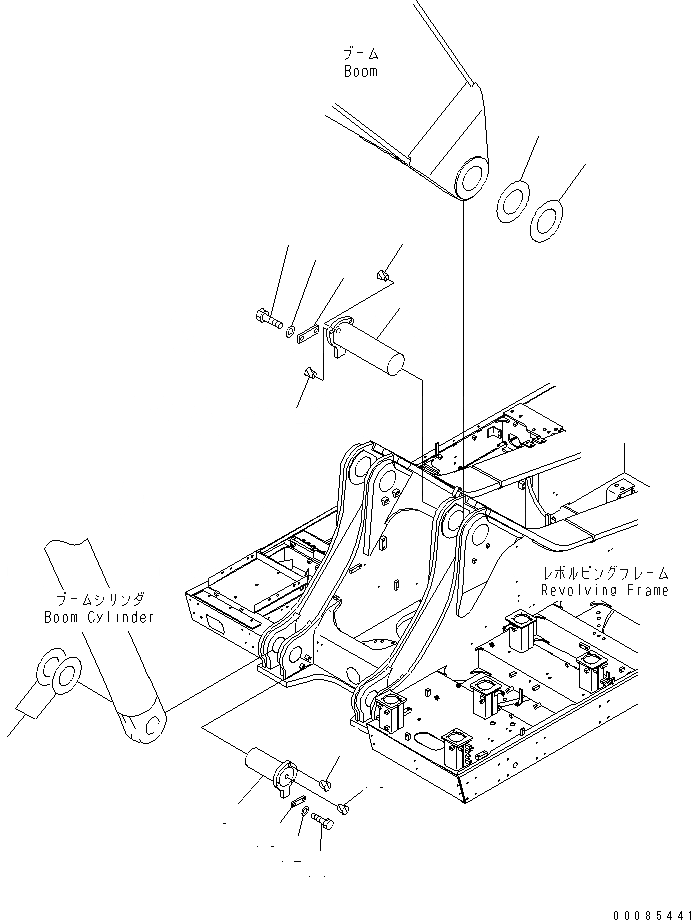 Схема запчастей Komatsu PC1250-8 - СТРЕЛА НИЖН. ПАЛЕЦ(№-) ОСНОВНАЯ РАМА И ЕЕ ЧАСТИ