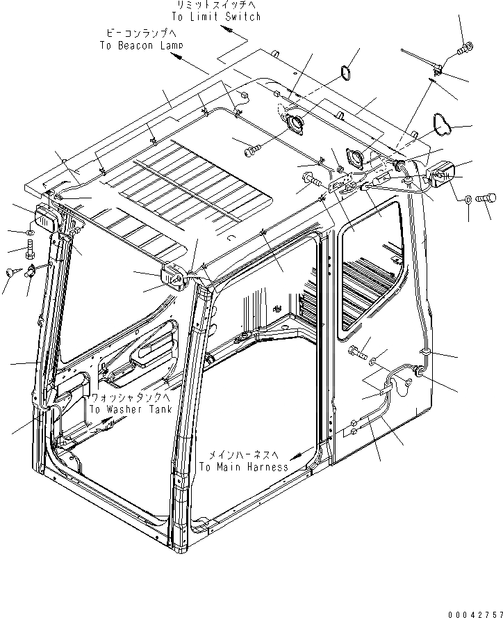 Схема запчастей Komatsu PC1250-8 - КАБИНА (ЭЛЕКТР.) (РАДИО ¤ РАБОЧ. ОСВЕЩЕНИЕ И СТУПЕНИ ОСВЕЩЕНИЕ) (КАРЬЕРН. СПЕЦИФ-Я)(№-) КАБИНА ОПЕРАТОРА И СИСТЕМА УПРАВЛЕНИЯ