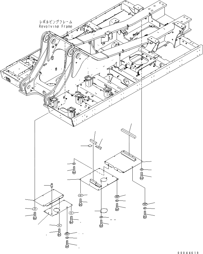 Схема запчастей Komatsu PC1250-8 - НИЖН. КРЫШКА (ОСНОВНАЯ РАМА) (ПРАВ.)(№-) ЧАСТИ КОРПУСА