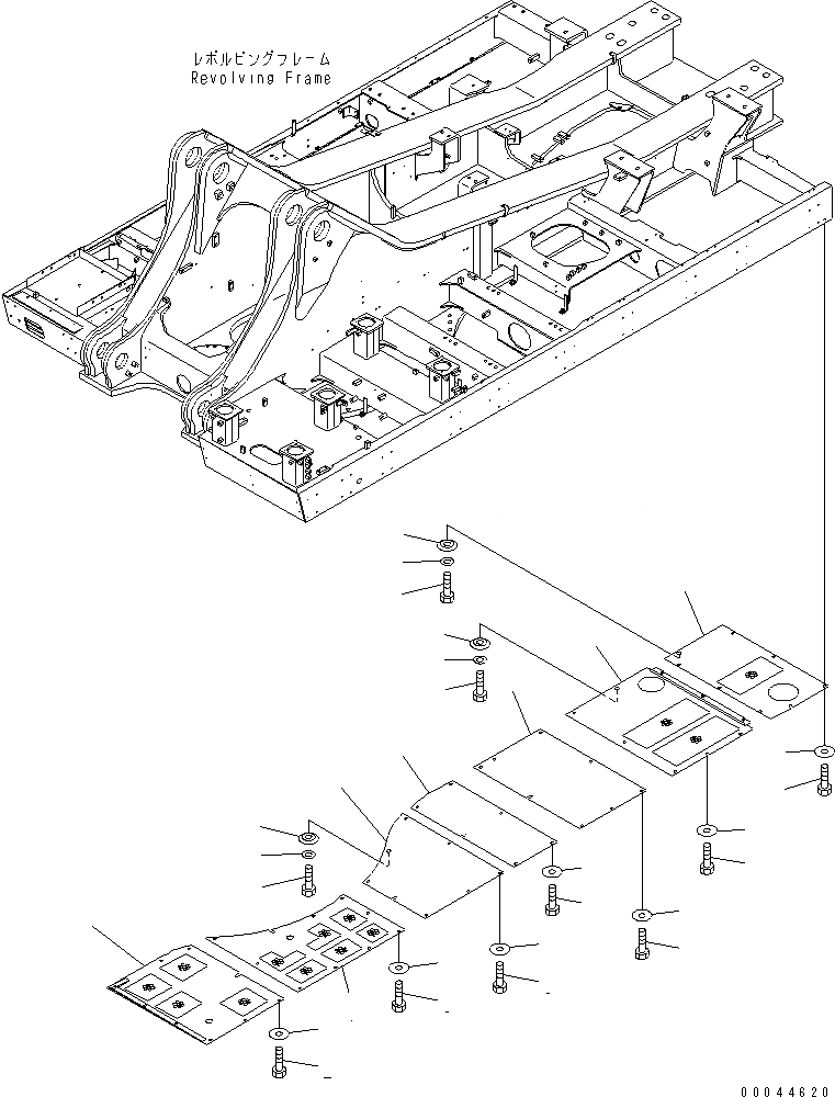 Схема запчастей Komatsu PC1250-8 - НИЖН. КРЫШКА (ОСНОВНАЯ РАМА) (ЛЕВ.)(№-) ЧАСТИ КОРПУСА