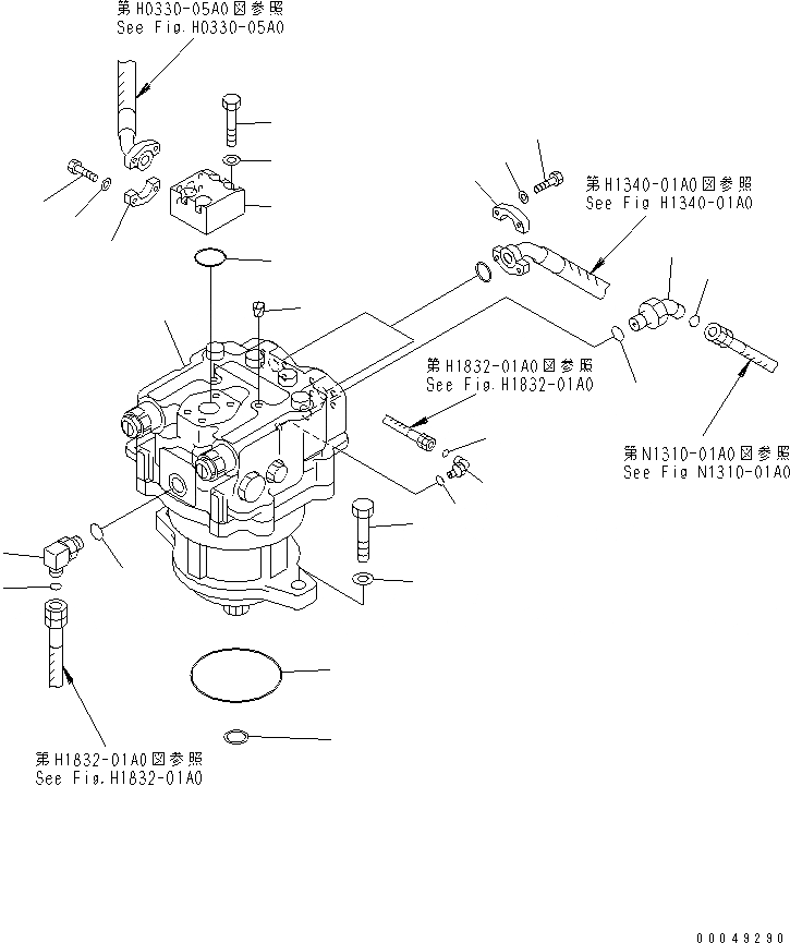 Схема запчастей Komatsu PC1250-8 - МОТОР ПОВОРОТА (ПЕРЕДН.)(№-) ПОВОРОТН. КРУГ И КОМПОНЕНТЫ