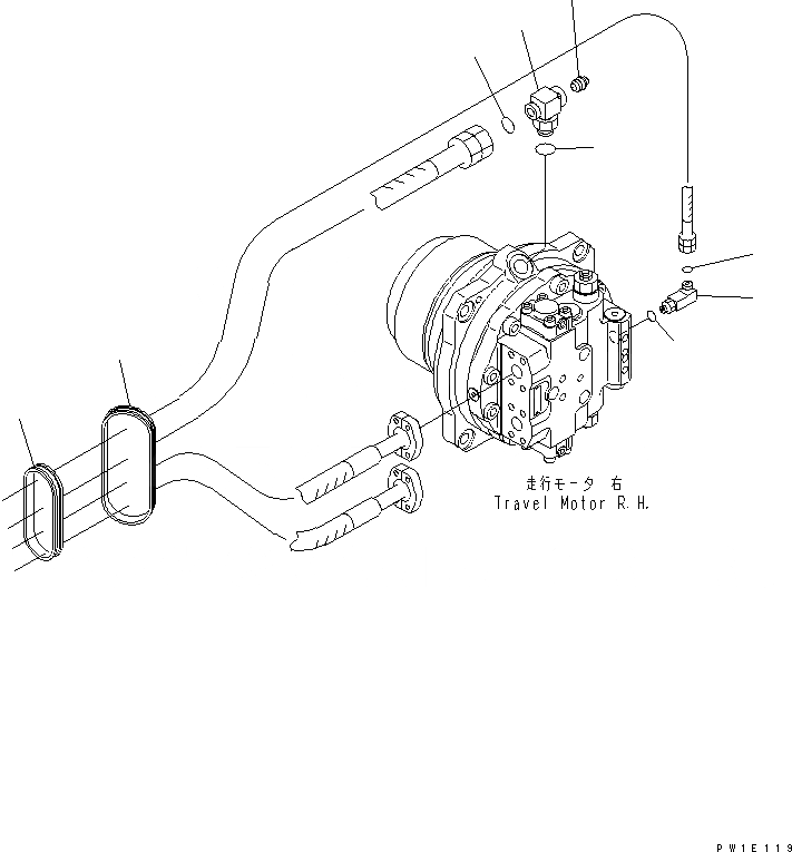 Схема запчастей Komatsu PC1250-8 - ГУСЕНИЧНАЯ РАМА (ХОД ТРУБЫ) (МОТОР ) (ПРАВ.)(№-77) ХОДОВАЯ