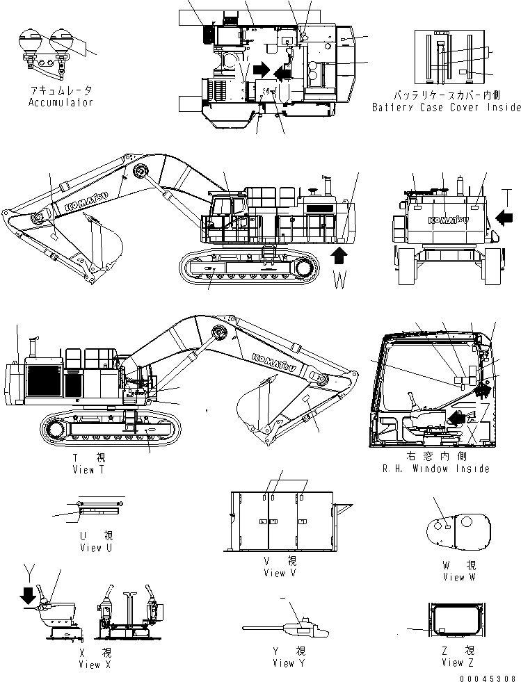 Схема запчастей Komatsu PC1250SP-8 - МАРКИРОВКА (OPERATING И ПРЕДУПРЕЖДАЮЩ. МАРКИРОВКА) (АНГЛ.) (ДЛЯ США) (БУКВЕНН.)(№-) МАРКИРОВКА