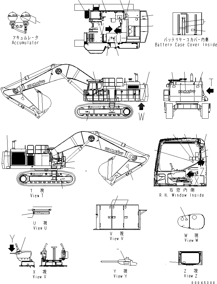 Схема запчастей Komatsu PC1250SP-8R - МАРКИРОВКА (OPERATING И ПРЕДУПРЕЖДАЮЩ. МАРКИРОВКА) (АНГЛ.) (ДЛЯ США) (БУКВЕНН.)(№-) МАРКИРОВКА