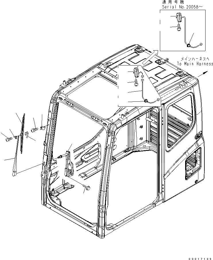 Схема запчастей Komatsu PC1250LC-7 - КАБИНА (ДВОРНИКИ И ОСВЕЩЕНИЕ) (СДВИГ. ВВЕРХ ОКНА)(№-7) КАБИНА ОПЕРАТОРА И СИСТЕМА УПРАВЛЕНИЯ