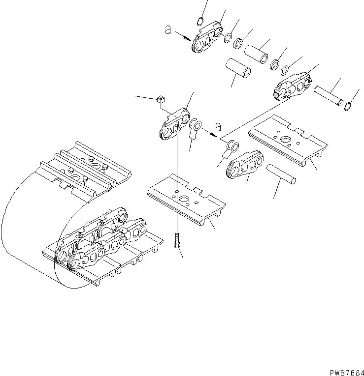 Схема запчастей Komatsu PC1250SE-7 - ГУСЕНИЦЫ (ДВОЙН. ГРУНТОЗАЦЕП С ОТВЕРСТИЯМИ) (7MM ШИР.) ХОДОВАЯ