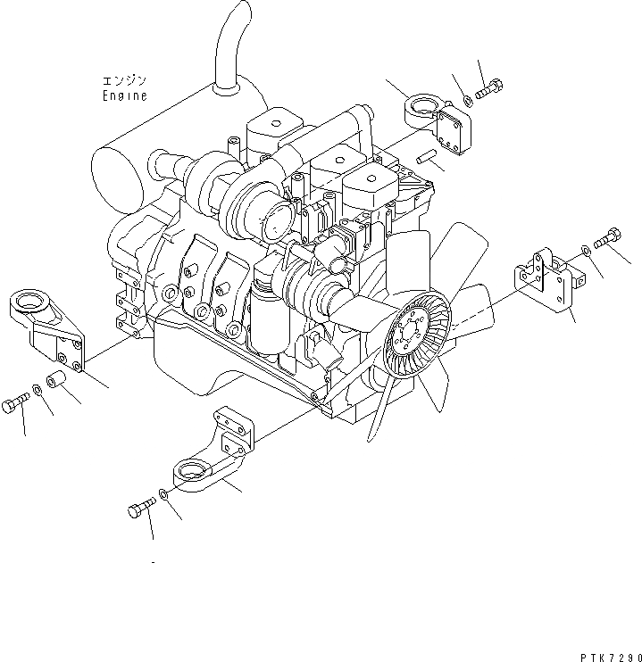 Схема запчастей Komatsu PC128US-2 - КРЕПЛЕНИЕ ДВИГАТЕЛЯ (КОРПУС КРЕПЛЕНИЯ)(№-) КОМПОНЕНТЫ ДВИГАТЕЛЯ