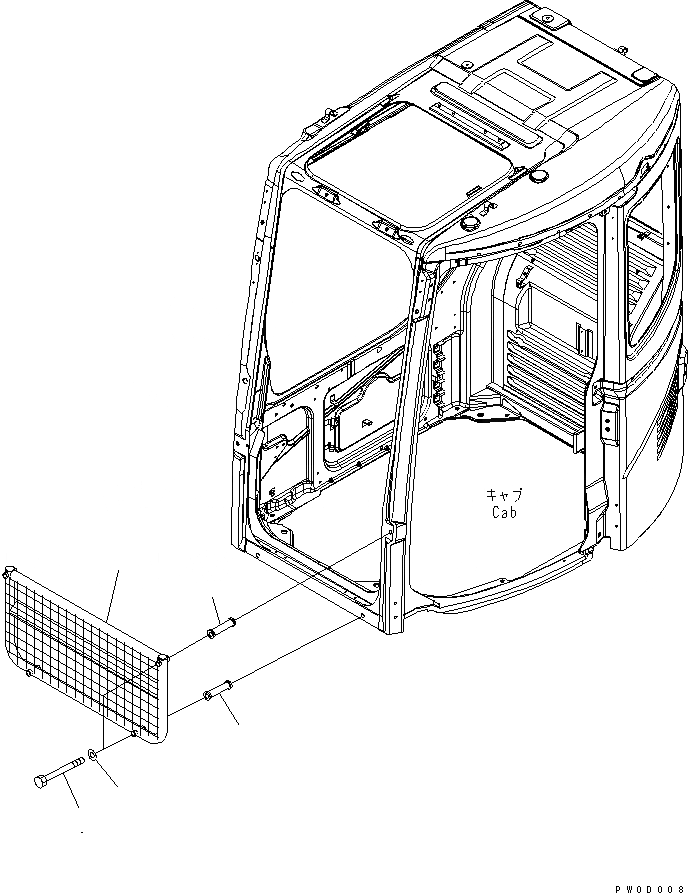 Схема запчастей Komatsu PC128US-2 - ФРОНТАЛЬНАЯ ЗАЩИТА (HALF ЧАСТИ КОРПУСА) (ДЛЯ КРОМЕ ЯПОН.)(№77-) КАБИНА ОПЕРАТОРА И СИСТЕМА УПРАВЛЕНИЯ