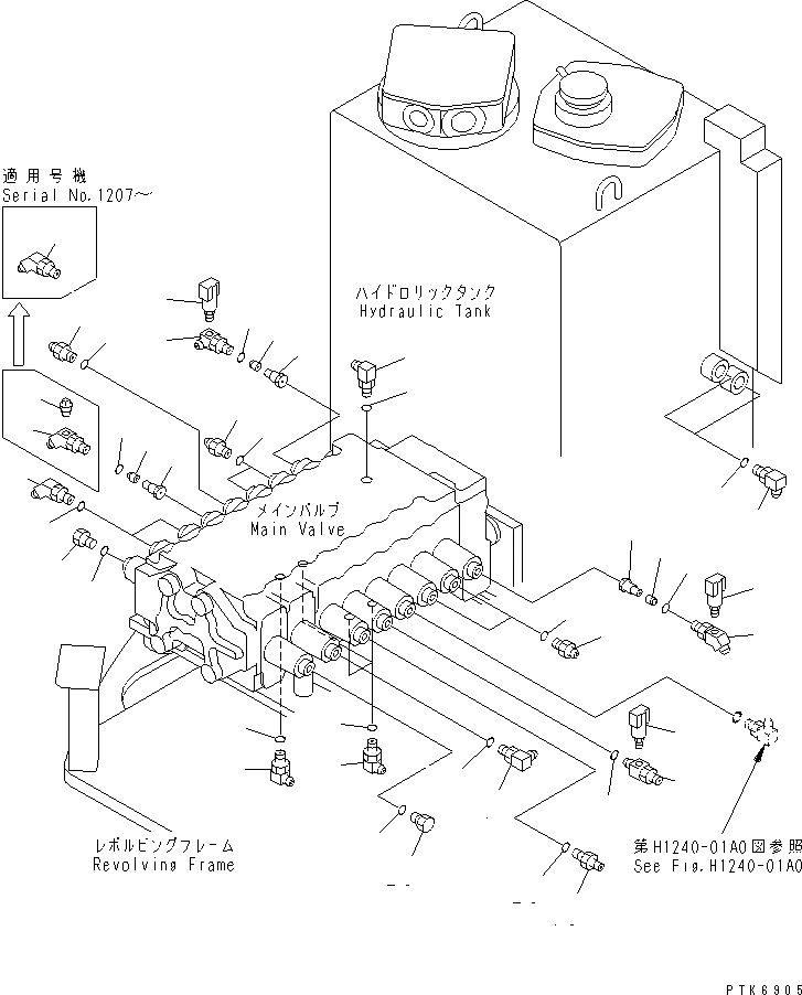 Схема запчастей Komatsu PC128US-1 - P.P.C. ОСНОВН. ЛИНИЯ (ОСНОВН. ЛИНИЯ ПАТРУБОК) (ОТВАЛ) ГИДРАВЛИКА