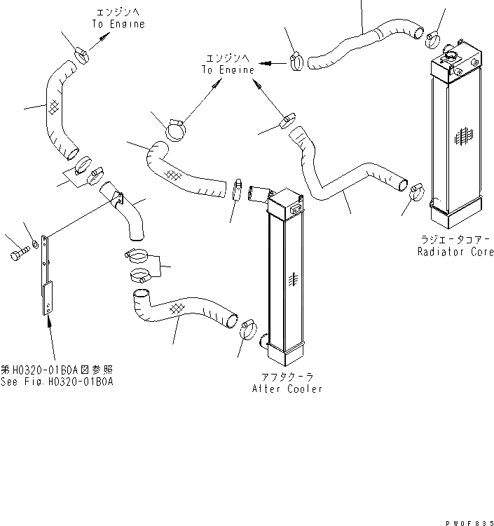 Схема запчастей Komatsu PC128UU-2 - ОХЛАЖД-Е (ТРУБЫ) (АВТОМАТИЧ. DECEL)(№-) СИСТЕМА ОХЛАЖДЕНИЯ