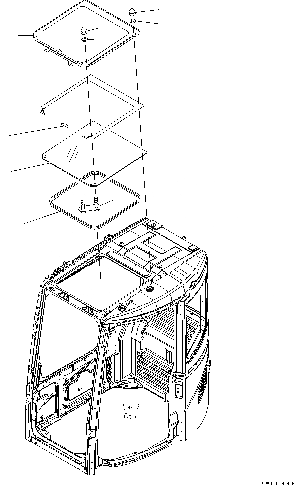 Схема запчастей Komatsu PC128UU-2 - КАБИНА (ОКНО В КРЫШЕ)(№-) КАБИНА ОПЕРАТОРА И СИСТЕМА УПРАВЛЕНИЯ