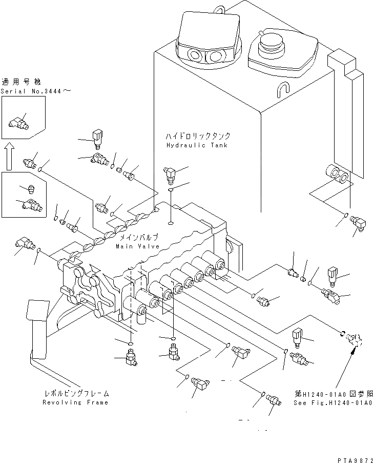 Схема запчастей Komatsu PC128UU-1 - P.P.C. ОСНОВН. ЛИНИЯ (ОСНОВН. ЛИНИЯ ПАТРУБОК)(№7-) ГИДРАВЛИКА