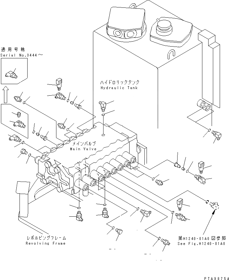 Схема запчастей Komatsu PC128UU-1 - P.P.C. ОСНОВН. ЛИНИЯ (ОСНОВН. ЛИНИЯ ПАТРУБОК) (ДЛЯ MONO-СТРЕЛА)(№7-) ГИДРАВЛИКА