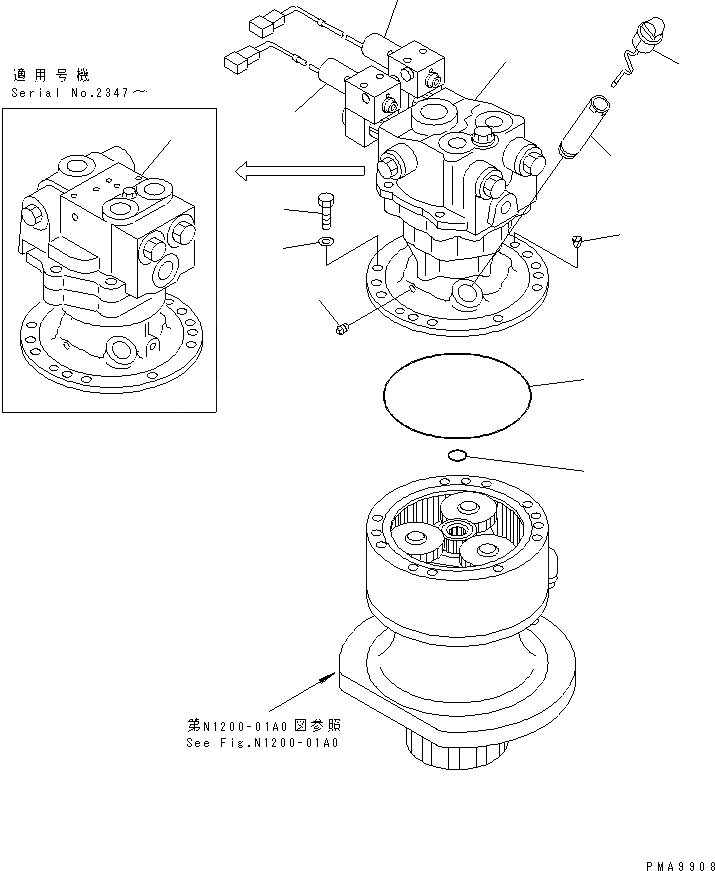 Схема запчастей Komatsu PC128UU-1 - МОТОР ПОВОРОТА (КРЕПЛЕНИЕ И GAUGE)(№7-) ПОВОРОТН. КРУГ И КОМПОНЕНТЫ