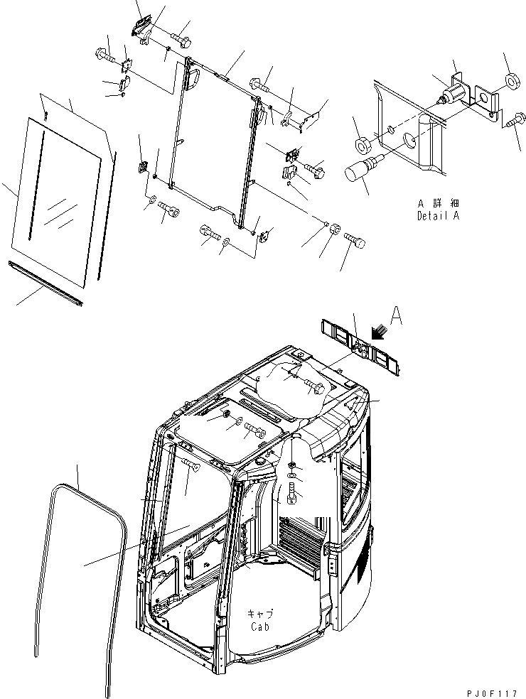 Схема запчастей Komatsu PC128US-2 - КАБИНА (ПЕРЕДН. ОКНА)(№77-) КАБИНА ОПЕРАТОРА И СИСТЕМА УПРАВЛЕНИЯ