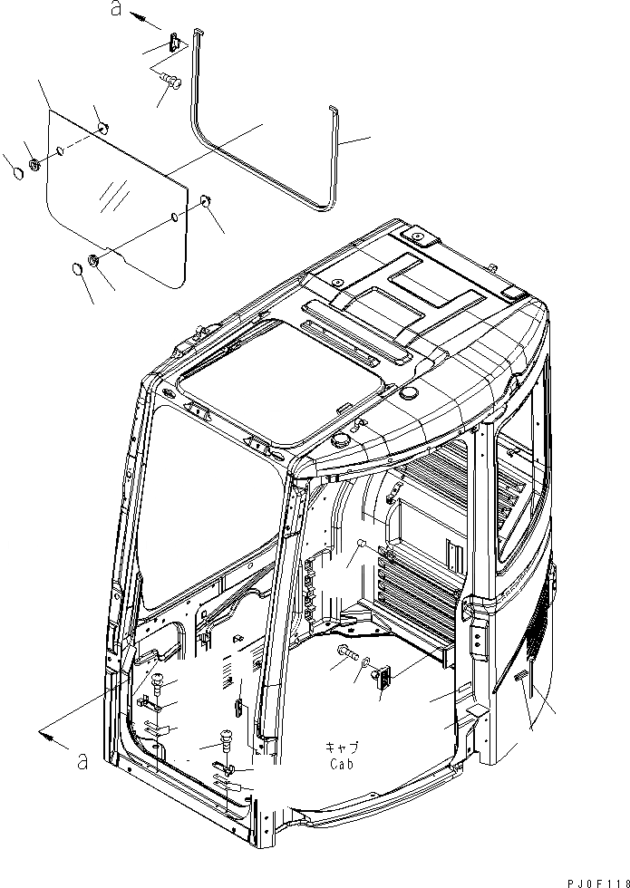 Схема запчастей Komatsu PC128US-2 - КАБИНА (ПЕРЕДН. НИЖН. ОКНА)(№77-) КАБИНА ОПЕРАТОРА И СИСТЕМА УПРАВЛЕНИЯ