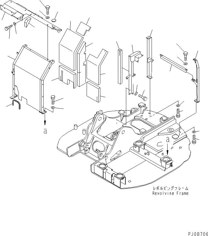 Схема запчастей Komatsu PC128US-2 - РАМА (/) (ДЛЯ КРОМЕ ЯПОН.) (YELНИЗ.)(№7-) ЧАСТИ КОРПУСА