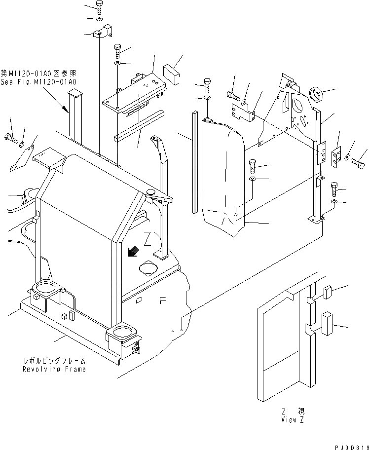 Схема запчастей Komatsu PC128US-2 - РАМА (/) (ДЛЯ КРОМЕ ЯПОН.) (YELНИЗ.)(№77-) ЧАСТИ КОРПУСА