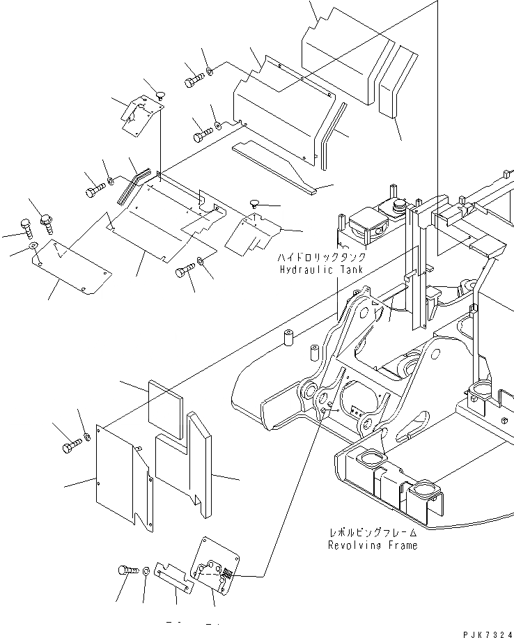 Схема запчастей Komatsu PC128US-2 - ПЕРЕГОРОДКА. КРЫШКА(ДЛЯ КРОМЕ ЯПОН.) (YELНИЗ.)(№-) ЧАСТИ КОРПУСА