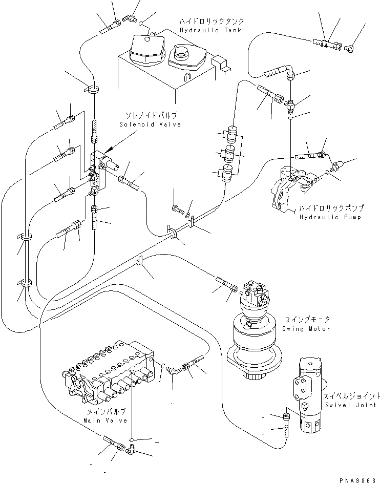 Схема запчастей Komatsu PC128UU-1 - СОЛЕНОИДНЫЙ КЛАПАН ЛИНИЯ (ТРУБЫ)(№-) ГИДРАВЛИКА