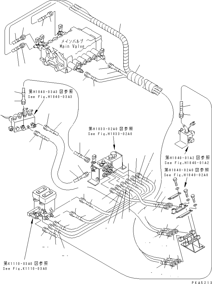 Схема запчастей Komatsu PC128UU-1 - P.P.C. ОСНОВН. ЛИНИЯ (ЛИНИЯ КЛАПАНА PPC ЛЕВ.) (ДЛЯ MONO-СТРЕЛА)    (ОТВАЛ LESS СПЕЦ-Я.) ГИДРАВЛИКА